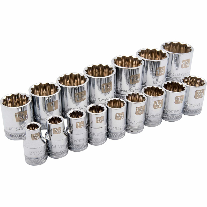 1/2" Drive 16pc 12-Point Standard SAE Socket Set, 3/8" - 1-5/16"